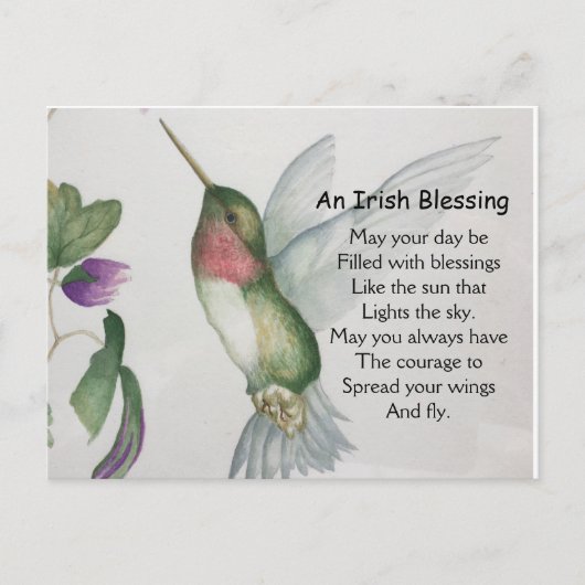 Een Ierse "Blessing Courage Hummingbird Wings" Briefkaart (Voorkant)