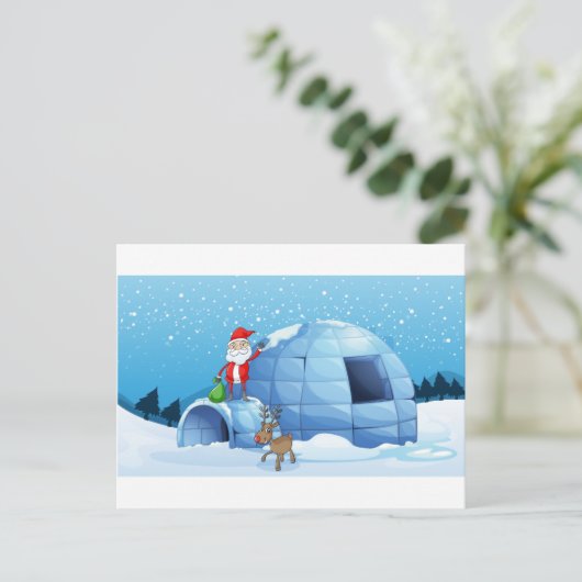 een iglo en een santa clause feestdagenkaart (Staand voorkant)
