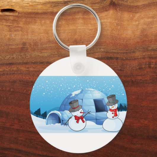 een igloo en sneeuwpoppen sleutelhanger (Voorkant)