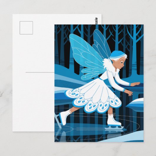 Een ijsschaatsfee met blauwe vleugels briefkaart (Voorkant / Achterkant)