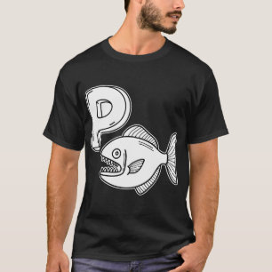 Een illustratie van de letter P staat voor piranha T-shirt