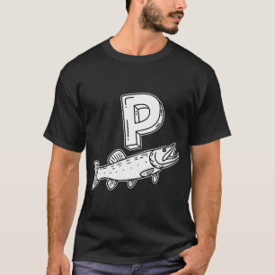 Een illustratie van de letter P staat voor snoek T-shirt