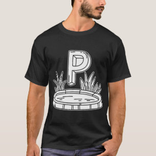 Een illustratie van de letter P staat voor vijver T-shirt