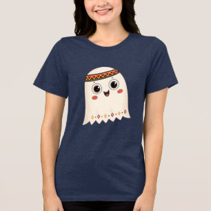 Een illustratie van een schattige geest met een br Tri-Blend shirt