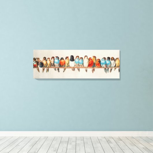 Een  illustratiewandkunst van de Vogelstand Canvas Afdruk (Insitu (Houten vloer))