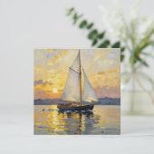 Een impasto-illustratie van een zeilboot bij zonso (Staand voorkant)