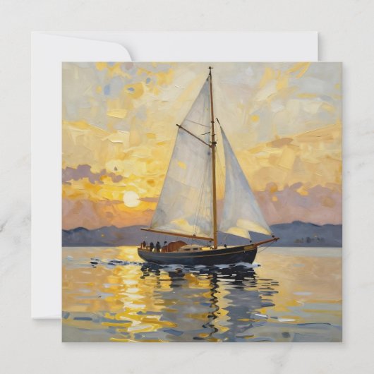 Een impasto-illustratie van een zeilboot bij zonso (Voorkant)