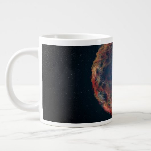 Een impressie van de kunstenaar van de supernova 1 grote koffiekop (Links)