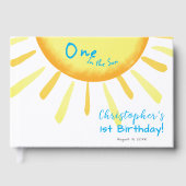 Eén in de blauwe zon Eerste verjaardag op maat Gastenboek (Voorkant)