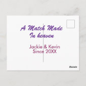 Een in de hemel gemaakt paars mauve paar sinds jaa briefkaart (Achterkant)