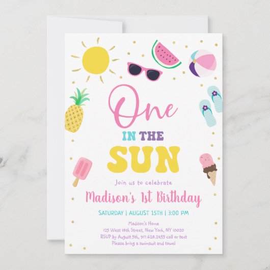 Een in de Sun Girl Pool Party 1e Verjaardag Kaart (Voorkant)