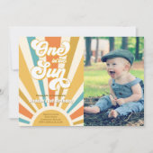 Een in de Sun Retro Boho Hippie First Birthday Kaart (Voorkant)