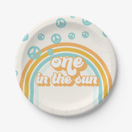 Eén in de Sun Retro Boy 1e verjaardag Papieren Bordje