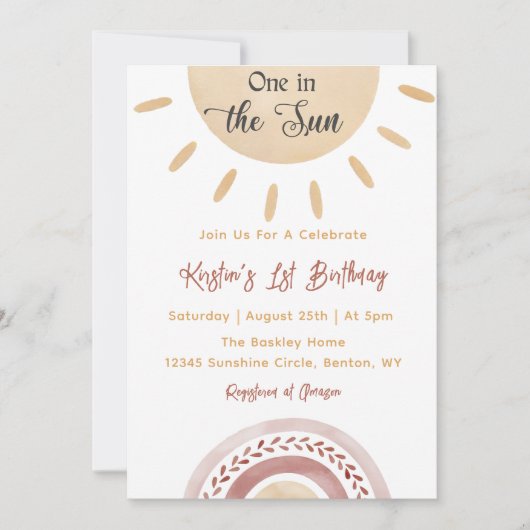 Een in de zon 1e verjaardag regenboog kaart (Voorkant)