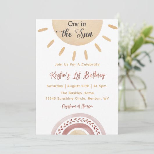 Een in de zon 1e verjaardag regenboog kaart (Staand voorkant)