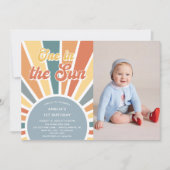 Een in de zon 1e verjaardag regenboog partij foto kaart (Voorkant)