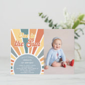 Een in de zon 1e verjaardag regenboog partij foto kaart (Staand voorkant)
