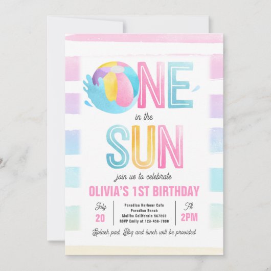 Een in de zon 1e verjaardag zwembad feest kaart (Voorkant)