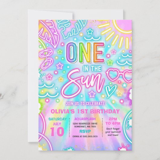 Een in de zon 1e verjaardag zwembad feest kaart (Voorkant)