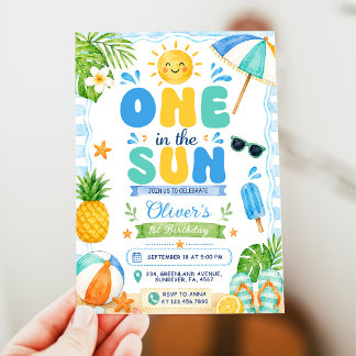 Eén in de zon 1e zwembadfeest zomer verjaardag kaart