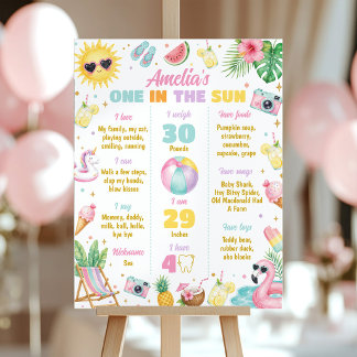 Eén in de zon Meisje Zomerfeest Mijlpaal Bord Poster