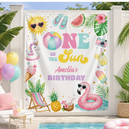 Eén in de zon meisje zwembadfeest verjaardagsbanne wandkleed