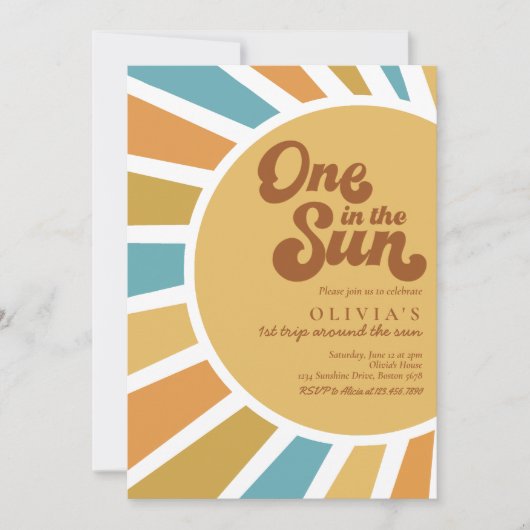 Eén in de zon | Retro Boho Sunshine 1e Verjaardag Kaart (Voorkant)