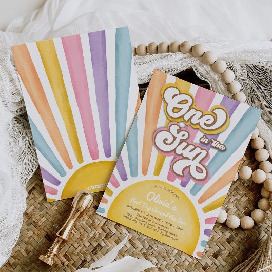 Een in de zon Retro Sunshine Meisje 1e Verjaardag Kaart