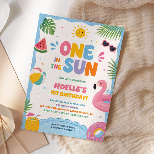 Eén in de zon - speelse zwembadfeestje 1e verjaard kaart