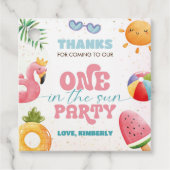 Een in de zon tropisch strand 1e verjaardagsfeest bedankjes labels (Voorkant)