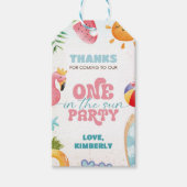 Een in de zon tropisch strand 1e verjaardagsfeest cadeaulabel (Voorkant)