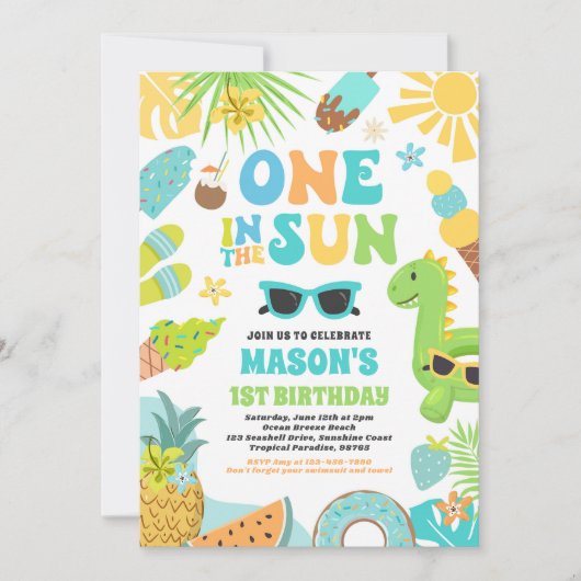 Een in de zon tropisch strand 1e verjaardagsfeest kaart (Voorkant)