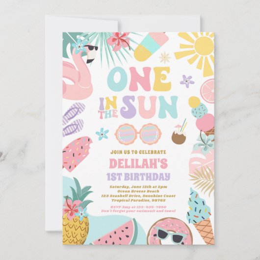 Een in de zon tropisch strand 1e verjaardagsfeest kaart (Voorkant)