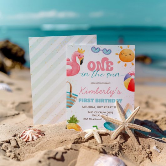 Een in de zon tropisch strand 1e verjaardagsfeest kaart