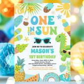 Een in de zon tropisch strand 1e verjaardagsfeest kaart
