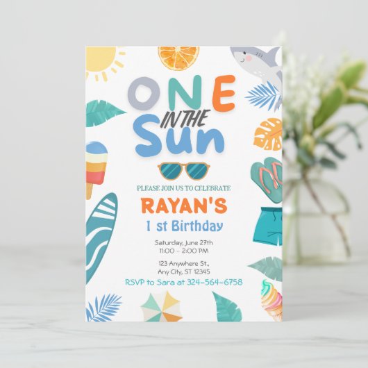 Een in de zon tropisch strand 1e verjaardagsfeest kaart (Staand voorkant)