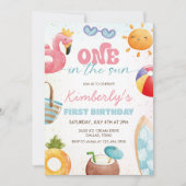 Een in de zon tropisch strand 1e verjaardagsfeest kaart (Voorkant)