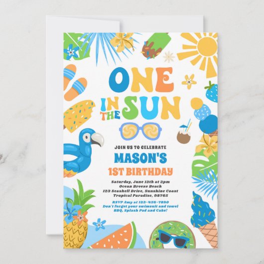 Een in de zon tropisch strand 1e verjaardagsfeest kaart (Voorkant)
