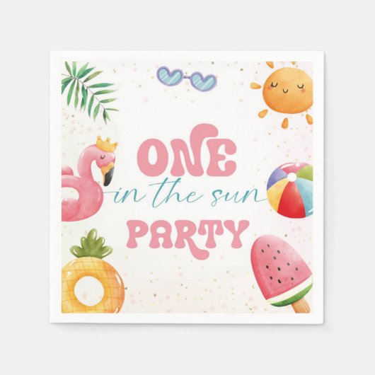 Een in de zon tropisch strand 1e verjaardagsfeest servet (Voorkant)