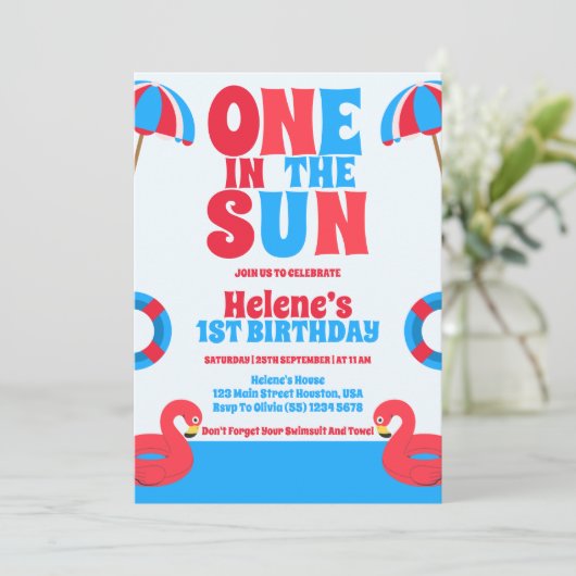 Een in de zon tropisch strand meisje 1e verjaardag kaart (Staand voorkant)