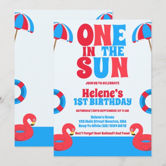 Een in de zon tropisch strand meisje 1e verjaardag kaart (Voorkant / Achterkant)