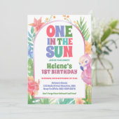 Een in de zon tropische zomer 1e verjaardagsfeestj kaart (Staand voorkant)