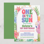 Een in de zon tropische zomer 1e verjaardagsfeestj kaart (Voorkant / Achterkant)
