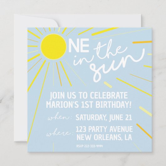 Een in de Zon Verjaardag Uitnodiging (Voorkant)