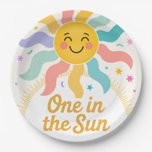 Eén in de zon verjaardagsborden papieren bordje