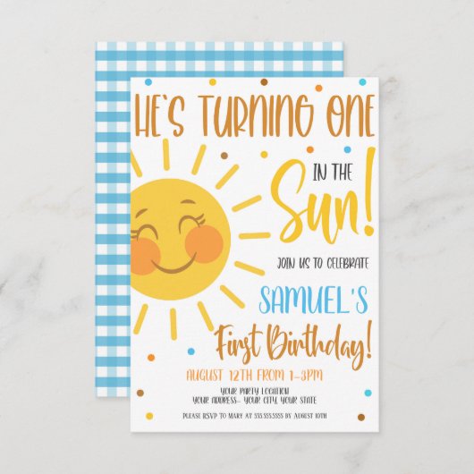 Een in de zon verjaardagsfeest uitnodiging (Voorkant / Achterkant)