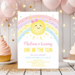 Een in de zon zon zon verjaardag kaart<br><div class="desc">Dit schattige ontwerp is voorzien van een zonneschijn met een pastelkleurige regenboog en faux goudglitter confetti.</div>