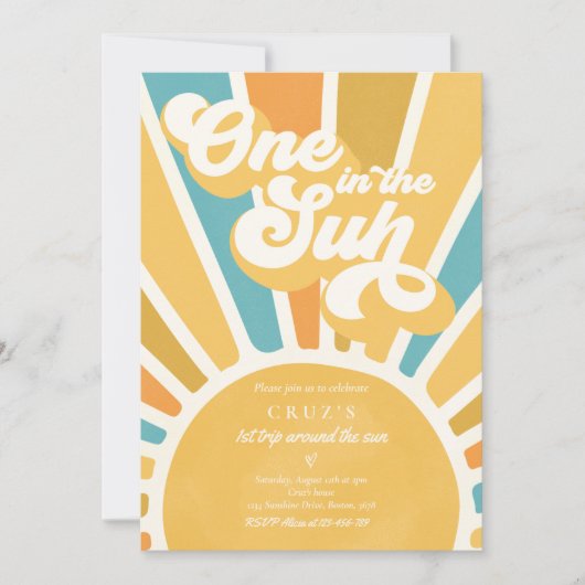 Een in de zon Zonneschijn 1e verjaardag Retro Blau Kaart (Voorkant)