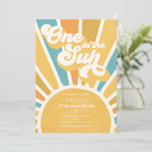 Een in de zon Zonneschijn 1e verjaardag Retro Blau Kaart (Staand voorkant)