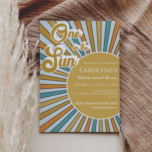 Een in de zon zonneschijn 1e verjaardag uitnodigin kaart